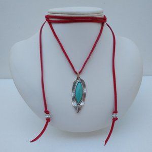 Feather Pendant and Red Suede Choker